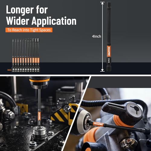 GRENPRO 11-Piece Allen Wrench Drill Bit Set, Metric, 4-Inch Impact Hex Bits | S2 Steel Bits with CNC-Machined Tips, Magnetic Fastener Retention, 1/4" Hex Shanks and a Storage Box for Organized Storage - size: 4" 11pcs(Metric)