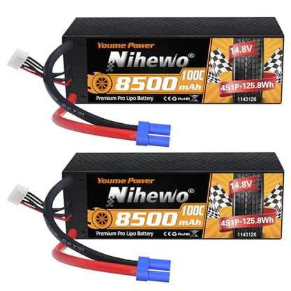 4S Lipo Battery 8500mAh 14.8V 100C Hardcase EC5 2pcs for RC Car Boat | 4S Lipo 8500mAh for 1/5 1/61/7 RC cars, trucks, buggies, boats. Hard case protection, EC5 Plug, 2-pack for extended run time. - style: 2x 14.8V 8500mAh