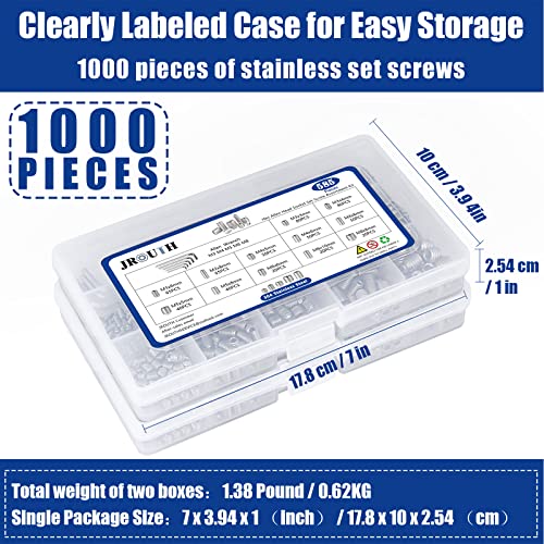 1000pcs Metric + SAE Set Screw Assortment Kit, Internal Hex Drive Cup-Point Allen Screws Set 304 Stainless Steel Grub Screw (M3-M8, 1/8""-40 to 5/16""-18) - color: Silver Set Screws 1000PCS