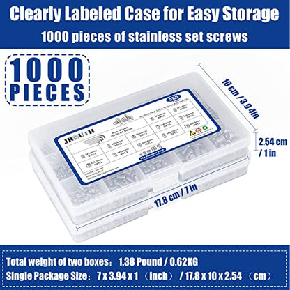 1000pcs Metric + SAE Set Screw Assortment Kit, Internal Hex Drive Cup-Point Allen Screws Set 304 Stainless Steel Grub Screw (M3-M8, 1/8""-40 to 5/16""-18) - color: Silver Set Screws 1000PCS
