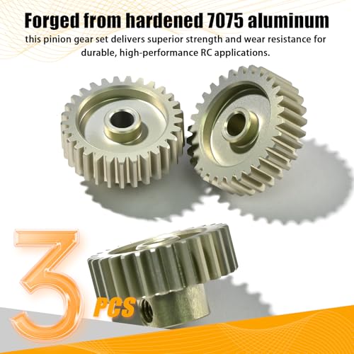 3PCS 48P Pinion Gear Set 7075 Aluminum Alloy 3.175mm Shaft 28T 29T 30T with Screws & Hex for 1/10 RC Arrma Traxxas HPI Sakura Losi Axial SCX10 Tamiya Monster Truck Buggy Motor Gears Upgrade - size: 28 29 30T
