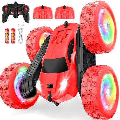 Remote Control Car, Outdoor Toys RC Cars for Kids Ages 6-12, 4WD Double Sided Stunt Vehicle with Upgraded USB-C Modular Batteries, 5 6 7 8 9 10+ Year Old Boy Birthday Red - color: Red