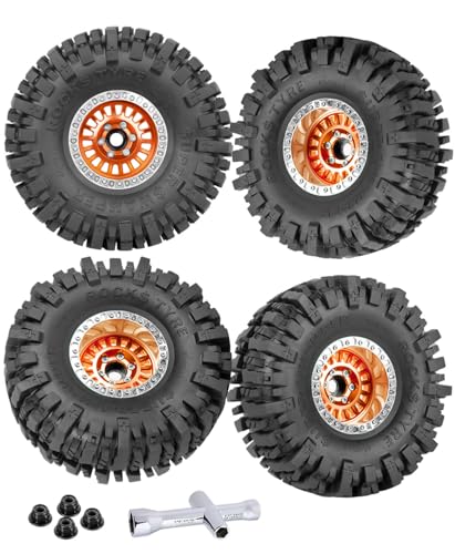 Rc 1.9 Inch Wheel Rims & Tires Wheels for 1/10 RC Crawler Car SCX10 SCX10 II SCX10 III 90046 TRX6 TRX4 D90 VS4-10 Gen8 MST CFX,Aluminum RC 1.9 Beadlock Tires Wheel,Orange - color: Orange (1.9 Tires Wheels)