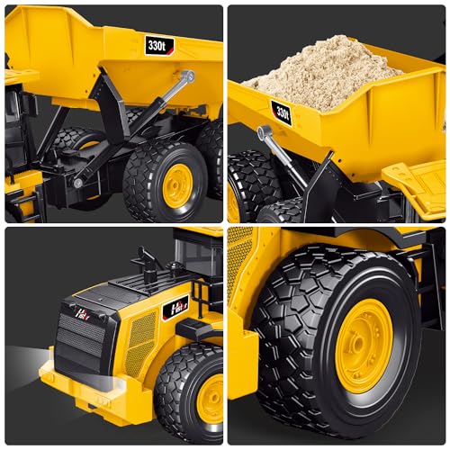 RC Dump Truck, Remote Control Dump Truck 11 Channel with Lights/Sounds/2 Batteries for Adults, RC Construction Vehicles Toys for Boys Kids, 1:16 Scale RC Dump Truck Toys - style: RC Dump Truck