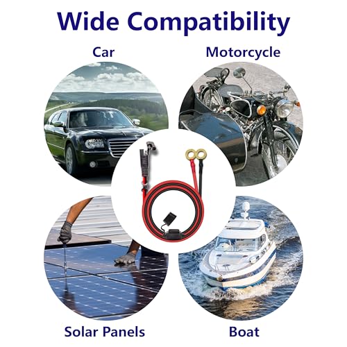BFXM 10AWG 6FT SAE Connector Extension Cables with 15& 20A Fuse | 2 Pin SAE to O Ring Terminal Quick Disconnect Harness for Car, Motorcycle, Solar Panel - color: 10awg6ft