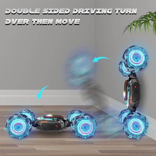 Gesture Sensing RC Stunt Car, Hand Controlled Remote Control Twist Cars | 4WD Remote Control Car with Lights, Music & Spinning Stunt, Birthday Toy Gift for Kids Boys Girls Age 6 7 8 9 10 11 12 - color: Black Blue