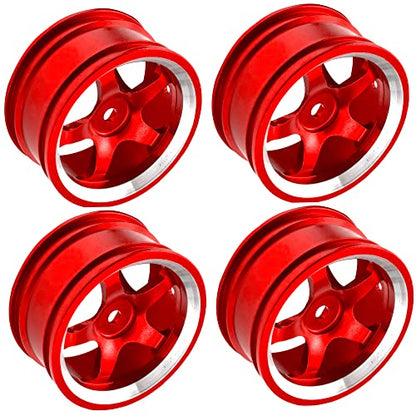 4Pcs Vgoohobby Metal Wheel Rims 12mm Hex Hub 5-Spoke Width 26mm Compatible with 1/10 Tamiya Kyosho HSP HPI Traxxas RedCat Sakura 1/10 On-Road Racing Touring RC Drift Car (Red) - color: Red