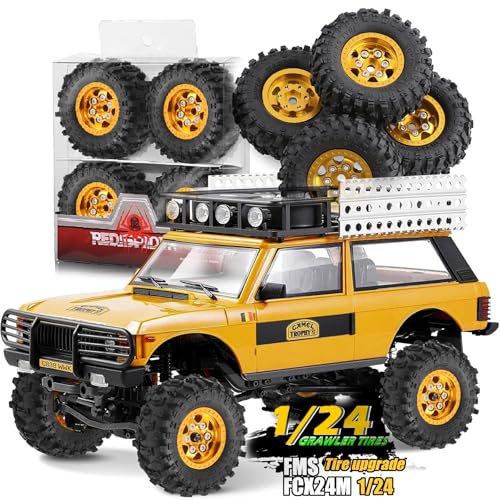1.0"RC Aluminum Beadlock Wheel and Crawler Tires set OD 51mm (w/Foam Inserts Fit) 7mm Hex for 1/18 1/24 RC Crawler car Axial 90081 AX24 FCX24M FMS SCX24 R310