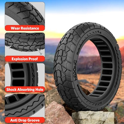 Cooryda 10X2.125 Off Road Tire for Electric Scooter Ninebot F20/F30/F40/F65, 10 inch Solid Rubber Tires for Front And Rear Solid Electric Scooter Tire Tubeless(Black 1pc)