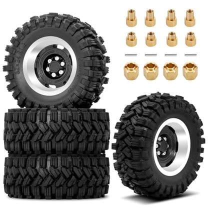 OGRC 1.3 Beadlock Wheel Tires -4mm Offset Wheels for 1/24 1/18 SCX24 TRX4M | Aluminum, 7mm Hex, Sticky Compound Rubber, for TRX4M AX24 FCX24 RC Carwler Car, Black - color: Black