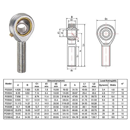 uxcell POSB7 7/16 Inch Male Rod End Bearing Set - 2pcs of 7/16-20 Left and Right Hand Thread Rod Ends with Jam Nut - size: 7/16
