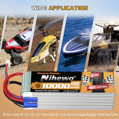 6S Lipo Battery,2Packs 22.2V 10000mAh RC Battery Soft Case 100C with EC5 Plug Compatible with RC Car Truck Tank Plane Drone Boat Models