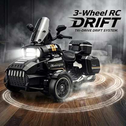 1:43 Scale 3-Wheel Drive RC Drift Car, Full Proportional Steering Servo, High-Speed Drifting, Multifunctional Remote Controller, Optional Knight Rider Figure, Premium Glossy Finish for Adults (BLACK) - color: Black