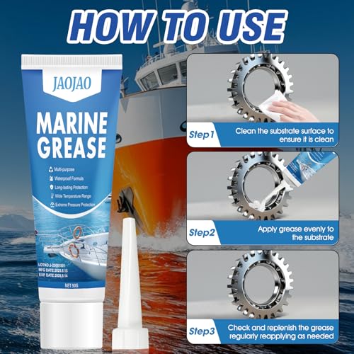 JAOJAO Waterproof Marine Grease Tub Resistant to Saltwater and Washout | High Temp(0°F - 250°F) Heavy Duty Marine-Grade Grease for Wheel Bearing, Steering Cables, Throttle and Shift Cables, 50g