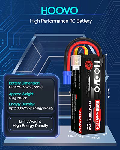 HOOVO 4S Lipo Battery 14.8V 6200mAh 120C RC Battery EC5 Plug HardCase 2Pack | for RC Car Truck Buggy RC Quadcopter Helicopter Airplane Racing FPV UAV Drone - style: 4S 6200mAh 120C-EC5-2Pack (Hard Case)