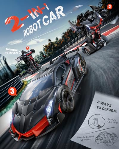 Veeniix V992 1:14 Scale 2-in-1 Transform RC Robot Car Toy, Gray | Gesture Sensing & Auto Deformation, LED Lights & Sound, 2 Batteries 60 Min Play, Durable ABS, Gift for Kids Ages 6+ - color: Gray