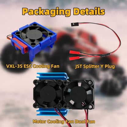 VXL-3s ESC Cooling Fan and Motor High Speed Cooling Fan Dual Fan Set Fit for Upgrades 1/10 Traxxas Slash 4×4 VXL Rustler 4X4 Stampede 4X4 Hoss 4×4 Velineon VXL-3s Heat Sink, Blue - color: Blue
