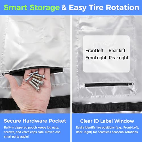 Seasonal Tire Cover- Tire Storage Bag with Handle, Heavy Duty 420D Oxford Tire Totes, UV Waterproof Spare Tire Cover, Portable Wheel Storage Cover Against Dust and Scratches, 4 Pack (Fits up to 25.6")