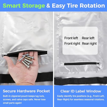 Seasonal Tire Cover- Tire Storage Bag with Handle, Heavy Duty 420D Oxford Tire Totes, UV Waterproof Spare Tire Cover, Portable Wheel Storage Cover Against Dust and Scratches, 4 Pack (Fits up to 25.6")