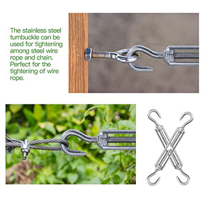 6PCS M5 Hook & Hook Turnbuckle 304 Stainless Steel Turnbuckle Wire Rope Tension Heavy Duty Turnbuckles for Cable Railing Wire Rope Hardware Kit (M5, Hook & Hook) - style: Hook & Hook-M-5