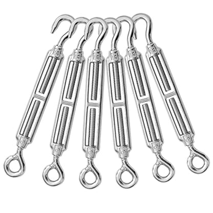 6PCS M8 Hook & Eye Turnbuckle 304 Stainless Steel Turnbuckle Wire Rope Tension Heavy Duty Turnbuckles for Cable Railing Wire Rope Hardware Kit (M8, Hook & Eye) - style: Hook & Eye-M-8
