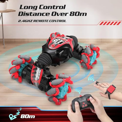Kidstinct Gesture Sensing RC Stunt Car, Extra Large Gesture RC Car, Boy Toys Age 6-8, 4WD Hand Controlled Remote Control Twist Cars with Light & Music, 360°Rotate Transform Drift RC Cars (Pink)
