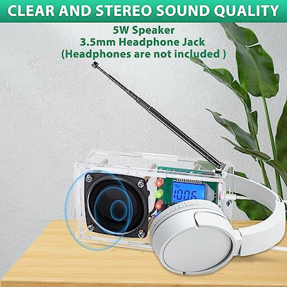 FM Radio Kit, ICSTATION DIY Radio Soldering Kit with LED Flashing Lights FM 76-108MHz LCD Display Soldering Project Radio with Headphone Jack for Adults Electronics Enthusiasts College Education