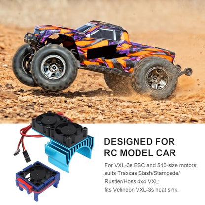 RC Motor Heatsink with Dual Fan for Traxxas Velineon Motor & VXL‑3s ESC 15,000 RPM High‑Flow, Aluminum Bracket