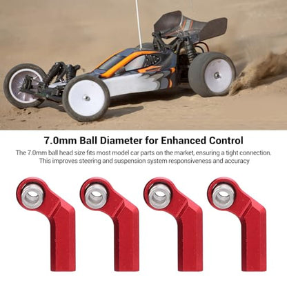 4 Set RC Link Rod End Alloy M4 Curved CW 7mm Ball Joint Head, Wireless Remote Control Car Tie Rod End with Standard M4 Thread, Replacement Part for 1/10 Scale Model (Red) - color: Red