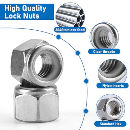70 Pack 304 A2-70 5/16"-18 Nylon Lock Nuts | 70 Pack 304 A2-70 Stainless Steel 5/16"-18 Nylock Nuts, Anti-Loose, for Medium Duty Industrial & Home Fastening - color: Silver, size: 5/16"-18