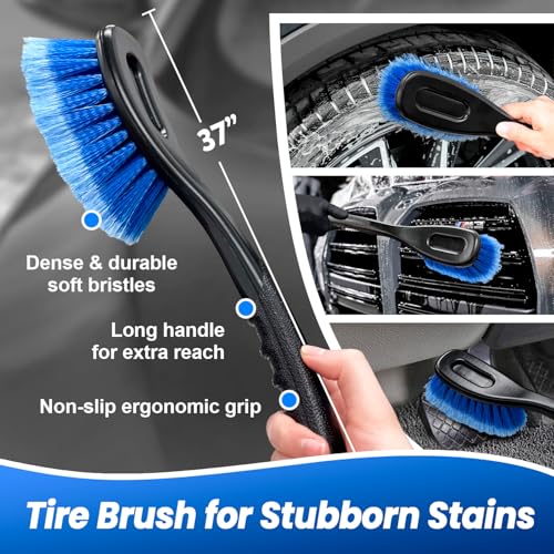 ARTIPOLY 65'' Five-Sided Car Wash Brush with Long Handle, Scratch-Free Car Cleaning Kit with Soft Wash Brush, Tire Brush, Window Squeegee, Car Wash Mitt, Microfiber Cleaning Head & Extension Pole - size: 65"