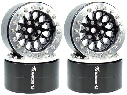 RC 1.9 Inch Beadlock Wheels Negative Offsets 8mm Rims Hex 12mm Aluminum Wheel for TRX4 TRX6 SCX10 Gen8 1/10 RC Crawler Remote Control Car Upgrades Accessories 4PCS (Black Silver) - color: Black Silver