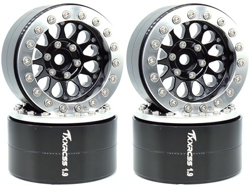 RC 1.9 Inch Beadlock Wheels Negative Offsets 8mm Rims Hex 12mm Aluminum Wheel for TRX4 TRX6 SCX10 Gen8 1/10 RC Crawler Remote Control Car Upgrades Accessories 4PCS (Black Silver) - color: Black Silver