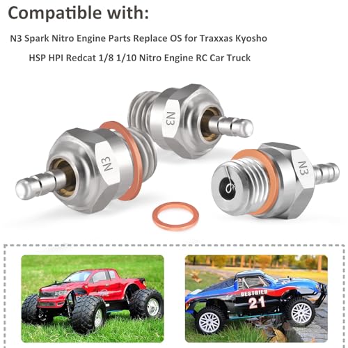 N3 Hot Spark Glow Plug for RC Nitro Engines Car Truck Buggy Pack of 5, Spark Plugs for Traxas T-maxx Kyosho HSP1 HPI Redcat, Powerful 70117 Nitro Engine Parts Replace OS 8 - style: N3
