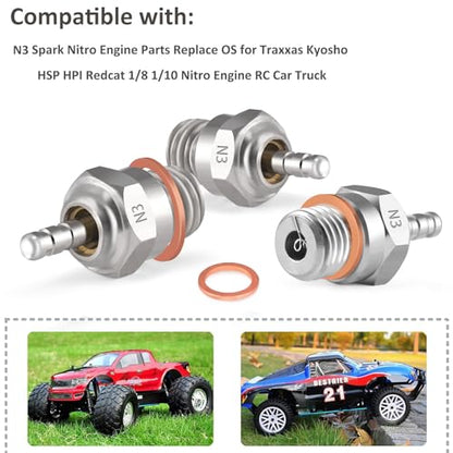 N3 Hot Spark Glow Plug for RC Nitro Engines Car Truck Buggy Pack of 5, Spark Plugs for Traxas T-maxx Kyosho HSP1 HPI Redcat, Powerful 70117 Nitro Engine Parts Replace OS 8 - style: N3
