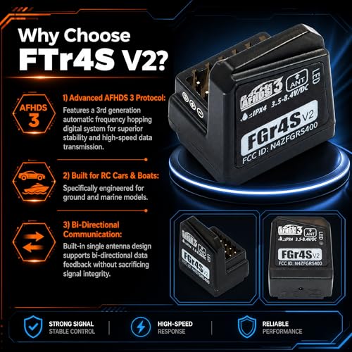FGR4S V2 Receiver AFHDS 3 Built-in Single-Antenna Bidirectional PWM/PPM/IBUS Output Receiver for NB4 PL18 RC Transmitter for RC Car Boat