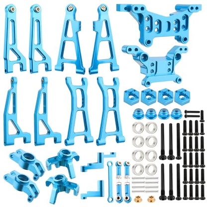 Aluminum Suspension Arms & Steering Knuckle Kit & Shock Tower & Linkage Assembly Parts for 1/16 Scale H16BM H16DR H16PL H16E & 16207 16208 16209 RC Upgrade Part(Blue)