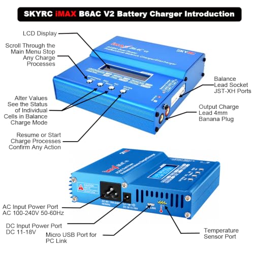 SKYRC iMAX B6AC V2 AC/DC Dual Power Professional LiPo Battery Balance Charger/Discharger | Lipo Battery Charger for 1-6S LiPo/Li-ion/LiHV/LiFe, 1-15S NiMH/NiCd, 2-20V Pb Battery