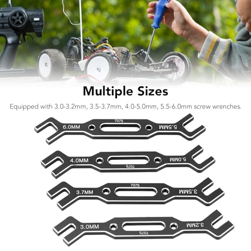 Yosoo Health Gear RC Ball Tie Rod Adjustment Wrench Set, 4PCS Aluminium Alloy Turnbuckle Nut Tool 3.0-6.0mm Sizes, for Car Crawler Drone Boat Repair (Black) - color: Black