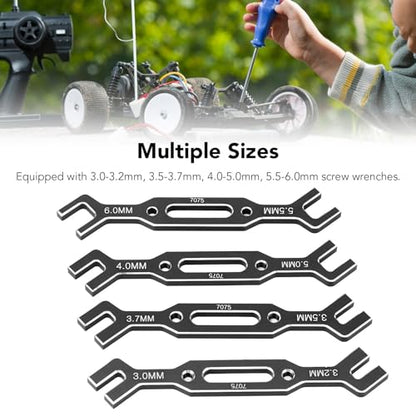 Yosoo Health Gear RC Ball Tie Rod Adjustment Wrench Set, 4PCS Aluminium Alloy Turnbuckle Nut Tool 3.0-6.0mm Sizes, for Car Crawler Drone Boat Repair (Black) - color: Black