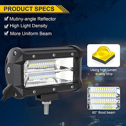 Willpower 2PCS 72W 5 Inch Led Work Light Bar Spot Beam LED Pods Waterproof Triple Row Offroad Driving Lights Fog Work Lamps for Truck Tractor 4x4 Car Boat ATV UTV SUV 4WD - size: 5'' - 72W - Flood