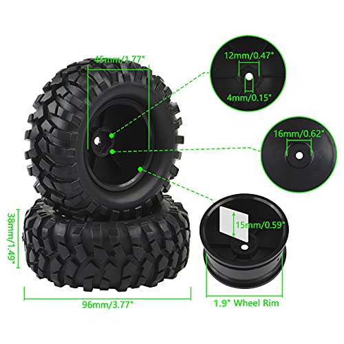 4PCS 1:10 RC Tires Rock Crawler Hex 12mm Hard Dish Wheels Rim | Rubber Tires, For Trail Finder 2, Gelande II, CR12 CC01 MST CMX, Trailer Tires
