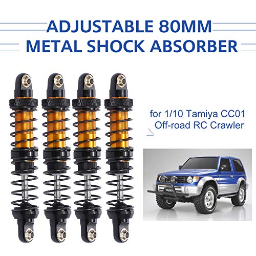 GoolRC 4pcs 80mm Metal Shock Absorber Damper Adjustable for 1/10 Tamiya CC01 RC Crawler Off-road Car - size: 80mm