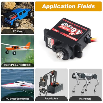 HobbyPark Pack of 4 Waterproof 12g Micro Servo Metal Gear Arduino Servo 4.6kg High Torque Digital Mini Servos for 1/24 RC Crawler Car RC Airplane RC Boat RC Robotics 5.0v-8.4v High Volts