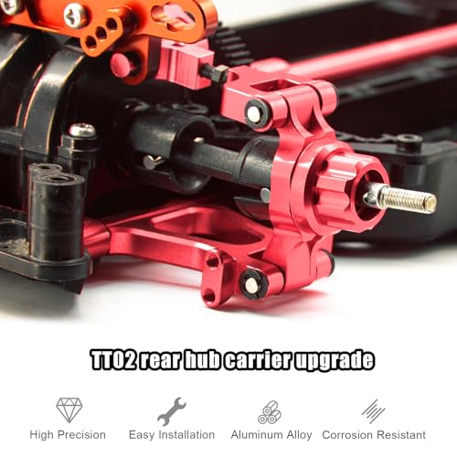 Front Rear Knuckle Arm Steering Cup Hub Aluminum Front Steering Knuckles Arm and Rear Hub Carriers Set for Tamiya TT02 (TT-02) RC Car – CNC Machined Upgrade Parts Red - color: Red