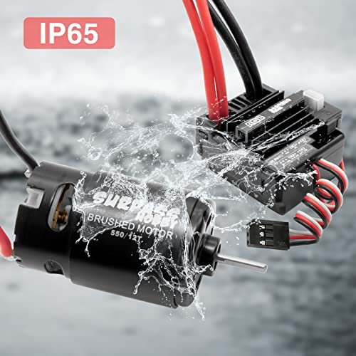 OGRC 550 12T Brushed Motor 80A ESC Set with T-XT60 Converter Adaptor | 1/10 RC Truck Car Motor, 12T Brushed 550 Motor for Traxxas Slash Arrma Granite Senton Typhon, T Plug - style: 12T