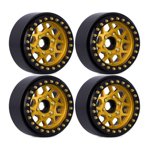 4pcs CNC Aluminum 1.9 Beadlock Wheel Hub Rim for 1/10 RC Crawler Car SCX10 RC4WD D90 TRX4 Capra VS4-10 CC01 LCG Tires Upgrades (Gold) - color: Gold