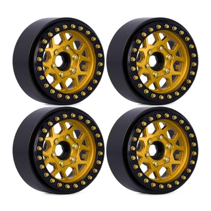 4pcs CNC Aluminum 1.9 Beadlock Wheel Hub Rim for 1/10 RC Crawler Car SCX10 RC4WD D90 TRX4 Capra VS4-10 CC01 LCG Tires Upgrades (Gold) - color: Gold