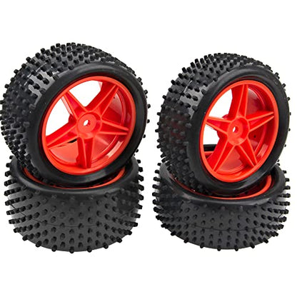 4Pack HIRCQOO OD 88mm/3.46" Front & Rear Rubber Plastic Wheel Rims Tires 12mm Hex Hub Compatible with Redcat Tornado Shockwave HPI HSP ExceedRC Kyosho 1/10 Scale Off Road Buggy (Orange) - color: Orange