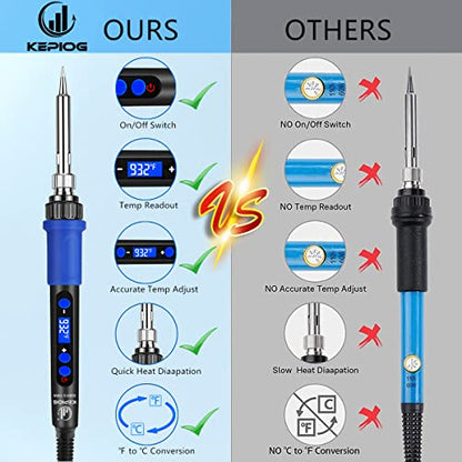 Soldering Iron Kit, 100W High-Power LCD Digital Soldering Iron, Circuit Board Repair Soldering Kit with Magnifying Glass Helping Hands, Adjustable Temperature Solder Welding Tools - color: Blue (12-in-1 Soldering Iron Kit)